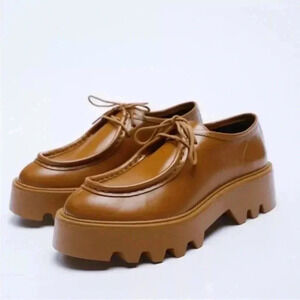 [EU40/US9-9.5]Zara Brown Leather Chunky  Platform Loafers Y2K